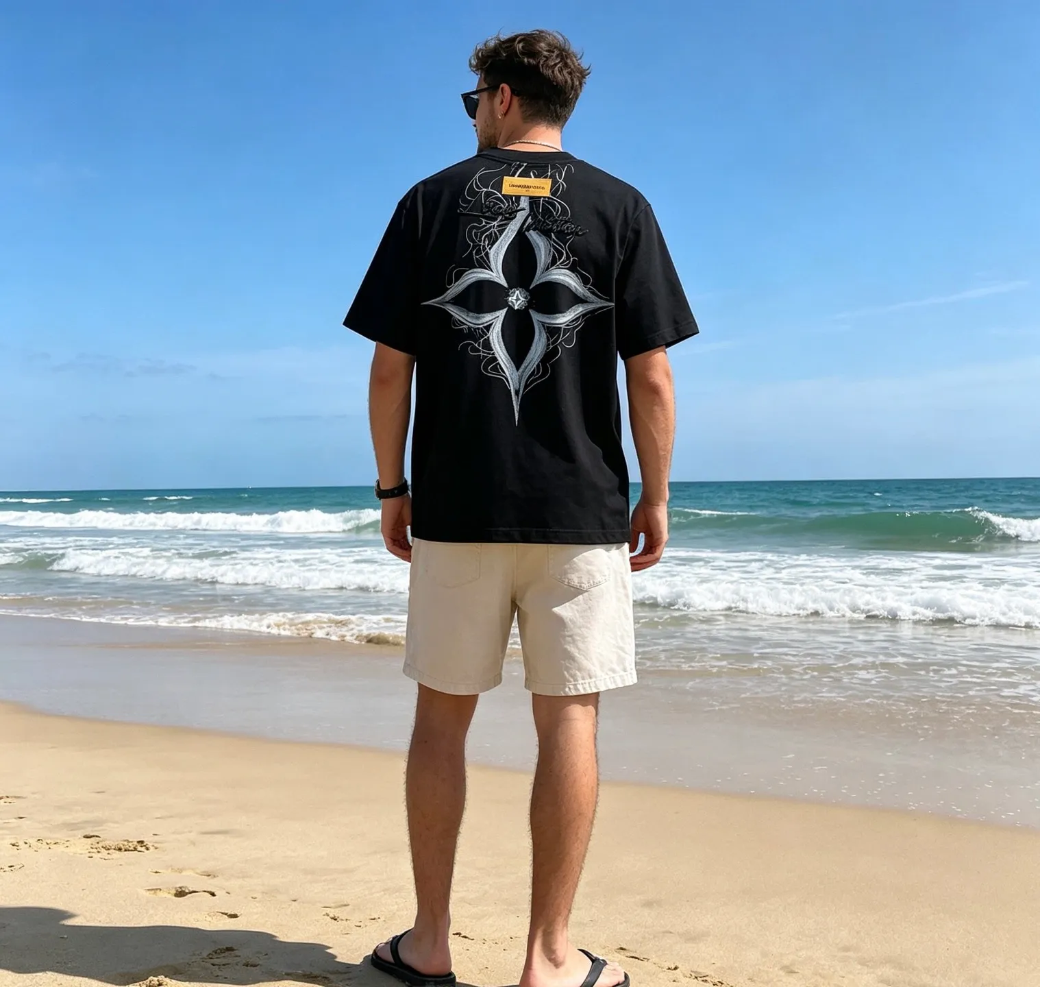 Louis Vuitton/Louis Vuitton 26ss four-leaf star flower printed short sleeves on the back